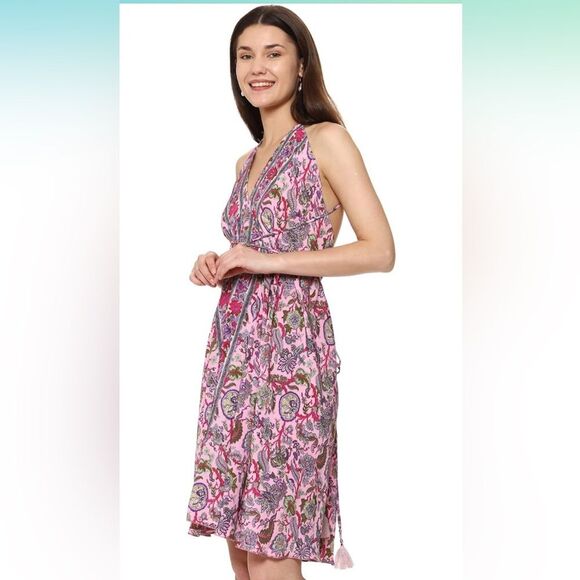Sun Dress Womens One Size Pink Boho Tassle Beach Swim Coverup Sundress B3 - Picture 4 of 6